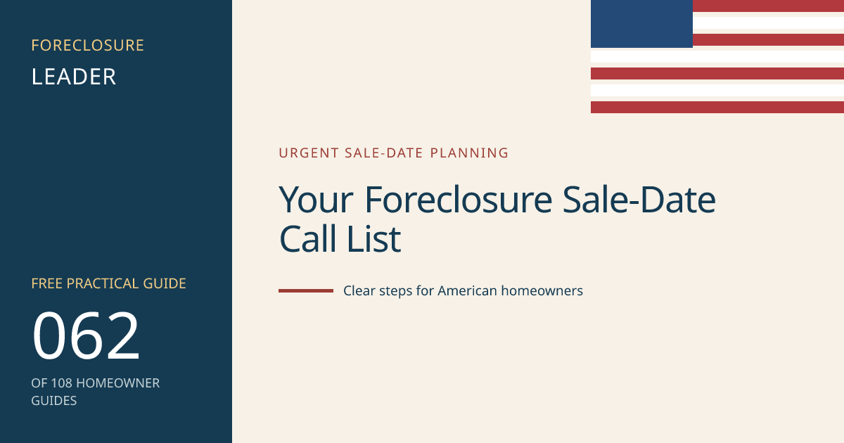 Your Foreclosure Sale-Date Call List: visual guide for U.S. homeowners