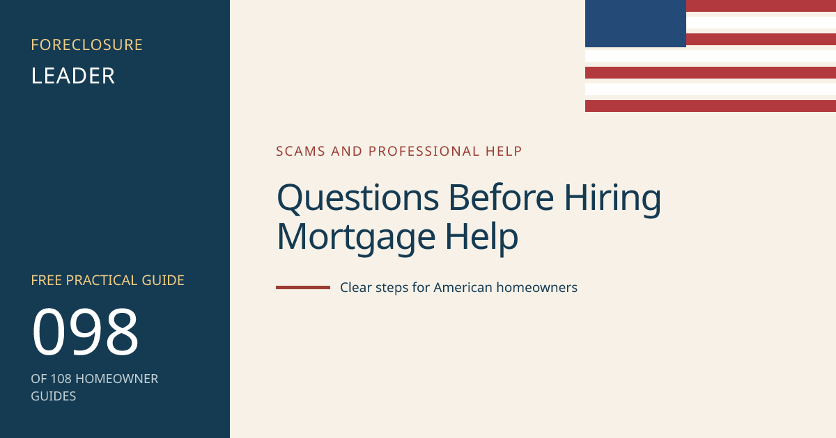 Questions Before Hiring Mortgage Help: visual guide for U.S. homeowners